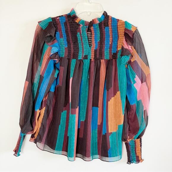 Willa Story Multi Color Ruffle Smocked Cates Blouse - Picture 5 of 7